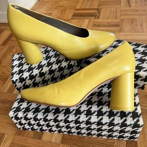 Zara Yellow Leather Block Heel